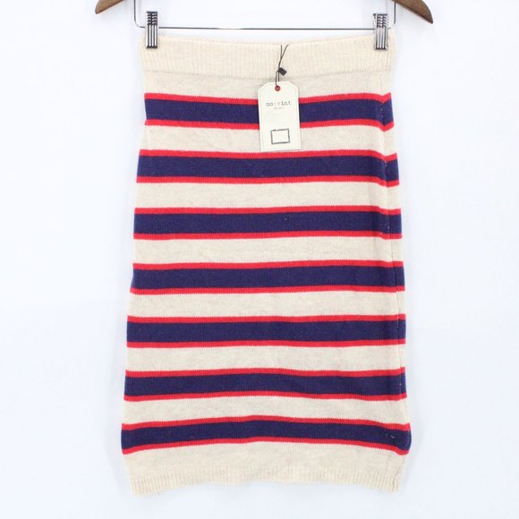 Mo:Vint Knit Pencil Skirt Womens Beige Striped Pullon Cotton Blend Small S NWT - Picture 1 of 8